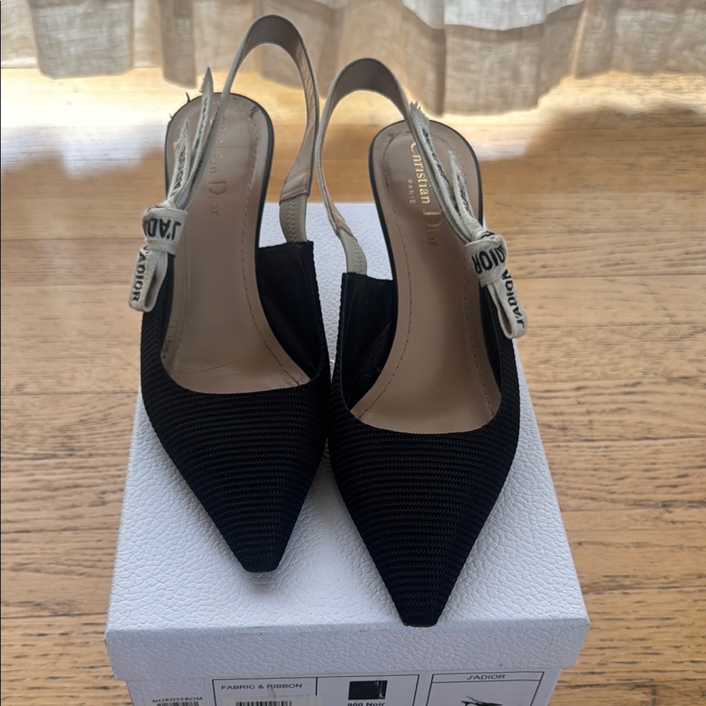 Dior Black Textured Slingback Heels